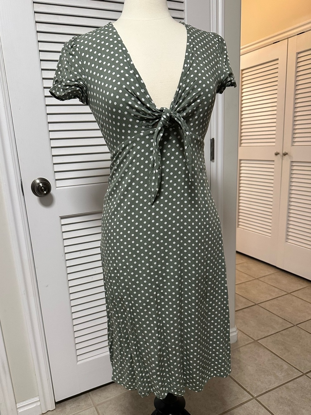 Renamed Women's Polka Dot Tie-Front Dress - Olive Green